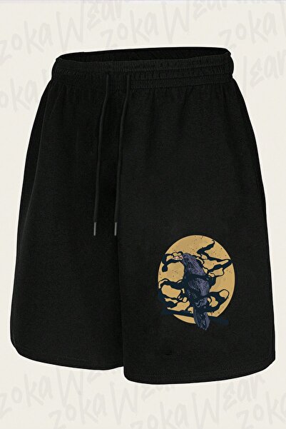 ZOKAWEAR Unisex Crow Raven Design Printed Shorts