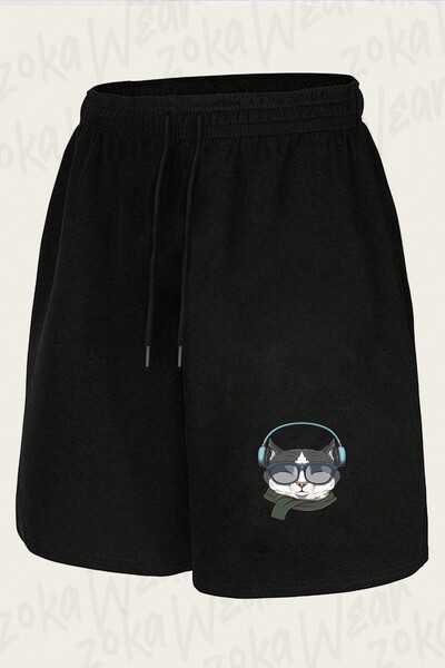 ZOKAWEAR Unisex Sweet Cat Listening to Music Design Printed Shorts