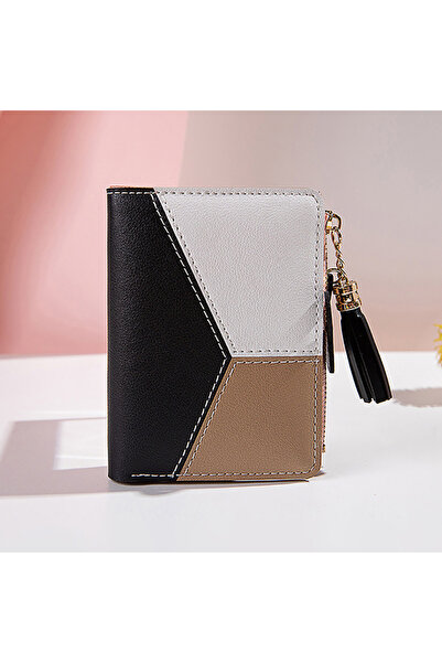 Choice1 black Simple Style Short Wallets Tassel Hit Color PU Leather Coin Pur...