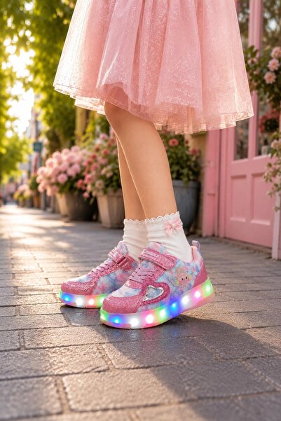 İncim Patenli Işıklı Pembe Kız Çocuk Paten Tekerlekli Sneaker Ayakkabı