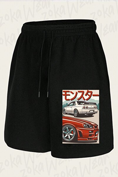 ZOKAWEAR شورت مطبوع بتصميم Monster Skyline GTR R32 للجنسين