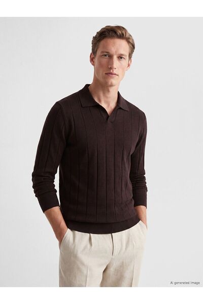 LC Waikiki Southblue brown polo neck men's knit sweater
