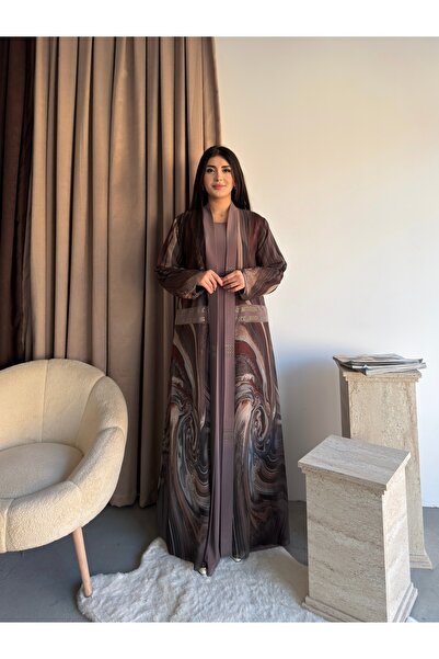Miss Rosemoon Yeni Sezon Büyük Beden Tesettür 2’li Elbise Takım –Desenli Taş ...