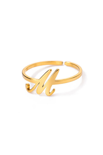 Choice5 M 26 English Letter Initial Rings For Women Gold Color Adjustable Sta...