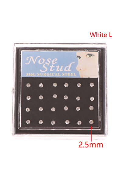 Choice3 White L 24 Pcs/Box Nose Ring Set Women Girl Rhinestone Stainless Surg...
