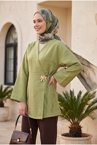 Modamorfo Modal Tunic with Side Cross Ties and Buckle - Olive Green