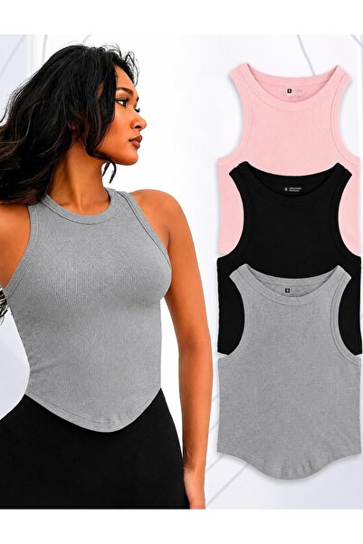 MİLYA&GYM Women's 3-Pack Cotton Ribbed Fabric Body-Fitting Skirt Oval Cyclic ...