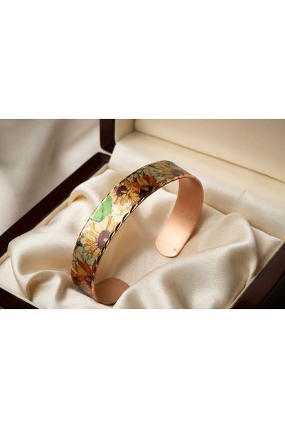 Erol Bakır 100% Handmade Copper |   Copper Vintage Sunflower Patterned Adjustable Clamp Bracelet
