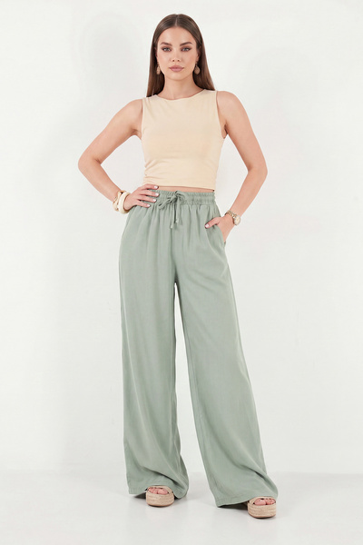 Lela Cotton Relaxed Fit High Waist Wide Leg Trousers Pants 668Yp5559