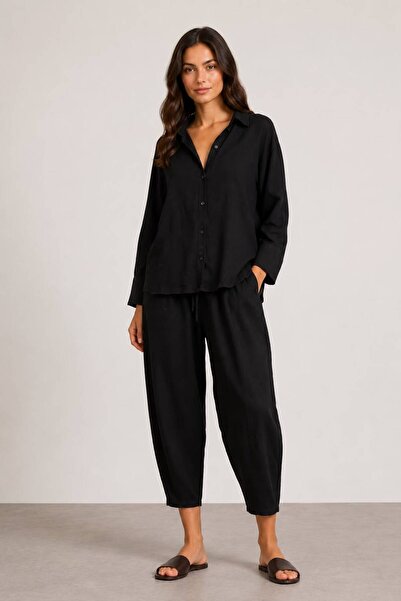 Rouge basıc 100% Cotton Linen Shirt and Pants Set