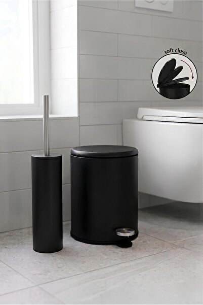 Prima Nova Primanova Cigo Steel Trash Can & Toilet Brush Matte Black