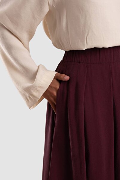 Emare Pilikaşe Detailed Elastic Tensel Skirt Plum