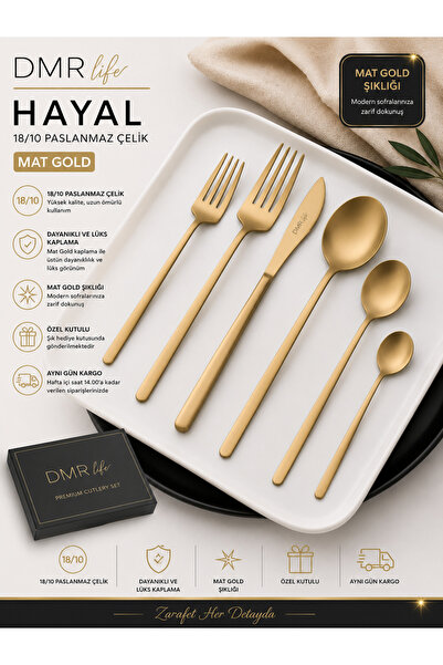 DMR LİFE Hayal Model Titanyum Mat Gold 84 Parça 12 Kişilik Çatal Kaşık Bıçak ...