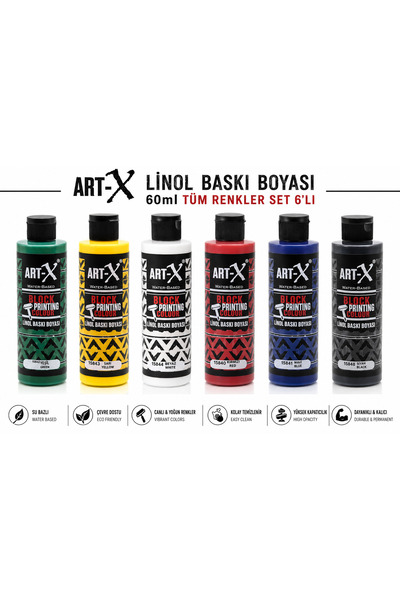 Art Tone ART-X Linolyum Baskı Boyası 60 ml 6'lı Tüm Renkler Seti Su Bazlı Blo...