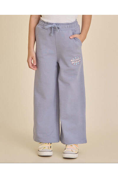 REDTAG Girls Navy Glitter Print Wide Leg Track Pants