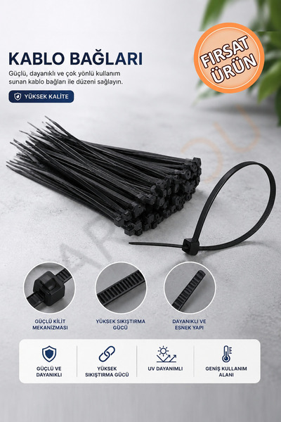garaccu Plastik Kablo Bağı Cırt Kelepçe 4,8x200 mm Siyah - 10 Adet