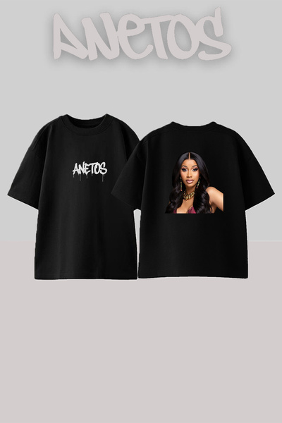 Anetos Cardi B_61 Design Printed Oversize Black T-Shirt