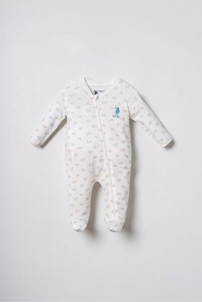 U.S. Polo Assn. Printed Baby Girl Cute Hearts White Jumpsuit Usb3202-C-V1