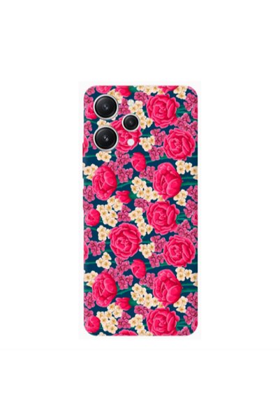 Other Xiaomi Redmi 12 Red and pink Flowers Transparent Silicone TPU Θήκη