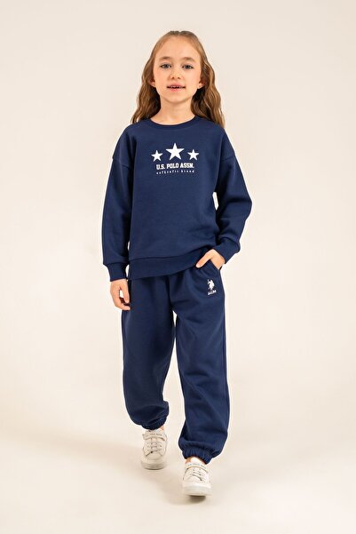 U.S. Polo Assn. Girl's Printed Navy Blue Long Sleeve Tracksuit Set Us2716-C-V2