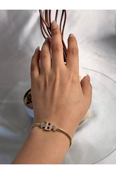 ANKA JEWELLRY B Letter Detail Zircon Stone Women's Steel Bracelet