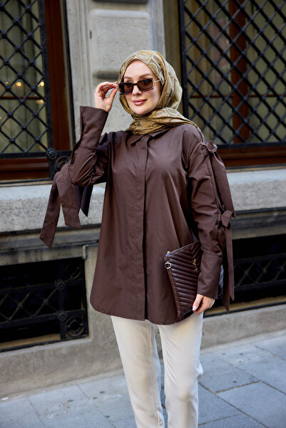 LOCCO Women's Bow Detail Shirt Brown