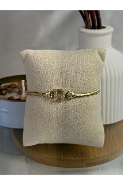 ANKA JEWELLRY D Letter Detail Zircon Stone Women's Steel Bracelet