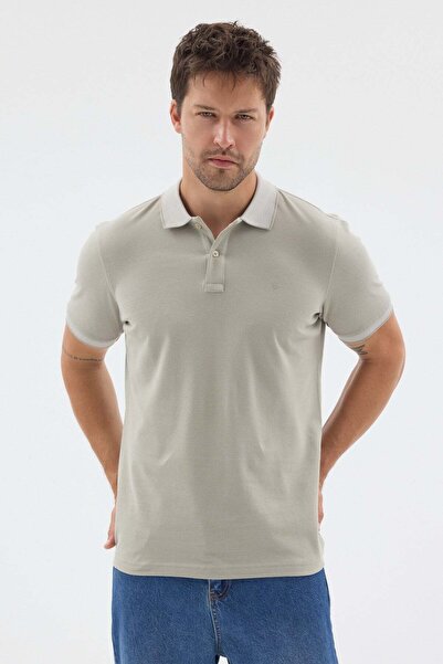 İmza Khaki Polo Collar Pique Short Sleeve Slim Fit 100% Cotton T-Shirt 101126...