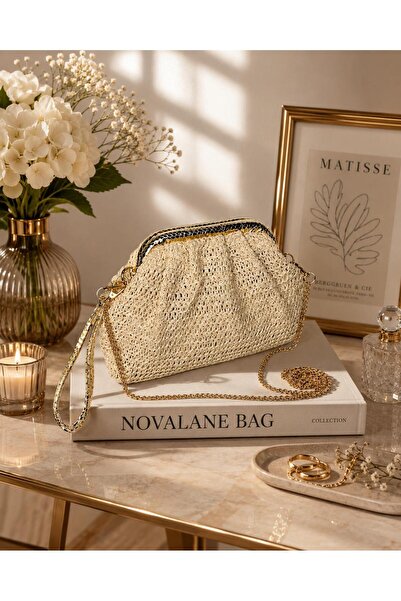 NOVALANE BAG Zincir Askılı Hasır Clucth El Çantası