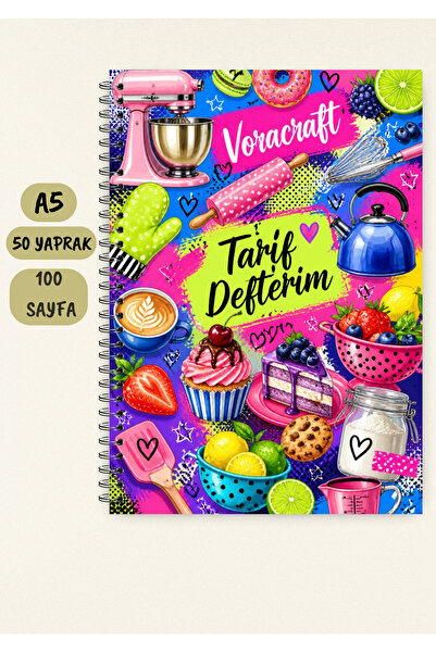 VORACRAFT Retro Tarif Defteri, 50 Yaprak /100 Sayfa, A5 / Tel Spiral TRF0045