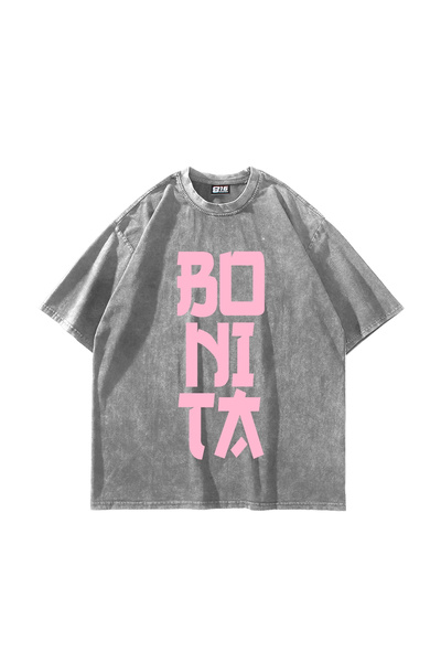 Sekizbiraltı Bonita Pink Pink Lettered Washable White Oversize Tshirt