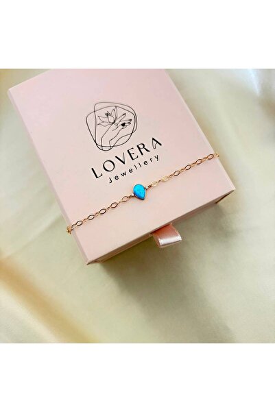 Lovera Jewellery 925 Ayar Gümüş Sertifikalı Mavi Opal Taşlı Damla Bileklik
