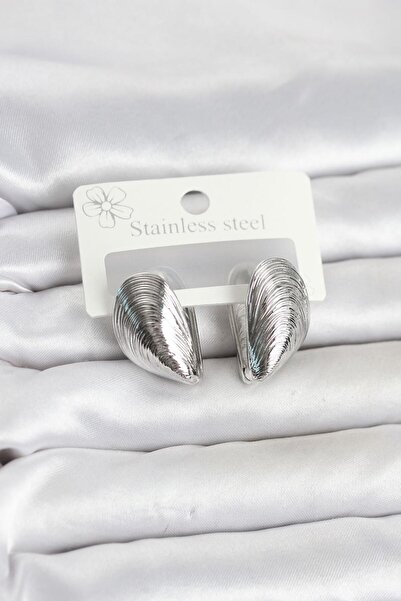 Butik 316L Steel Silver Color Mussel Model Women's Earrings