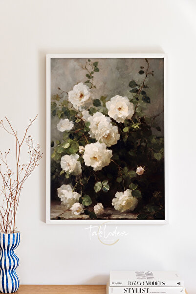 tablodea Td Vintage White Rose Painting – Oil Painting Look Elegant Kitchen, ...