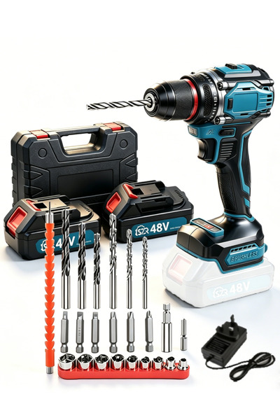 Aether 48V Cordless Drill Kit with 2 Li-Ion Batteries & Fast Charger, 3/8 Inc...