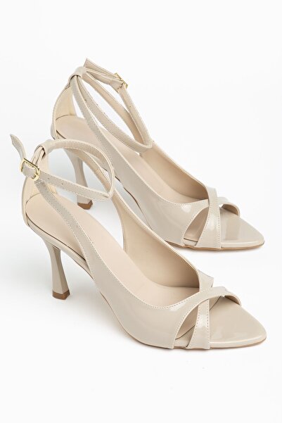 Hayalimdeki Ayakkabı Sagi Women's Beige Patent Leather Cross-Strapped Evening...