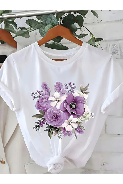 212Wear قميص نسائي بنمط بوهيمي مزين بطباعة الورود البنفسجية والخضرة، مصنوع من...