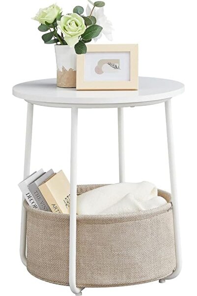 Arabest Round Side End Table,Modern Nightstand With Fabric Storage Basket,for...