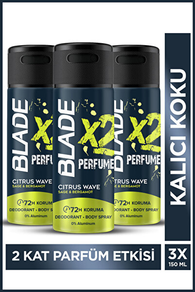 Blade X2 Perfume Citrus Wave Erkek Deodorant Body Spray 3x150 Ml Leke Bırakma...