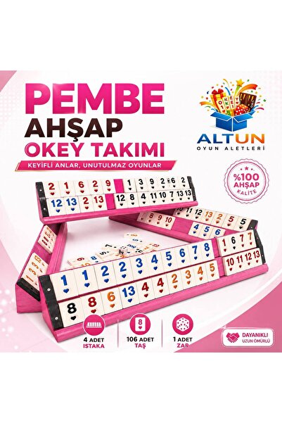 Altun PEMBE AHŞAP ISTAKA OKEY TAKIMI PEMBE AĞAÇ OKEY TAKIMI BÜYÜK BOY