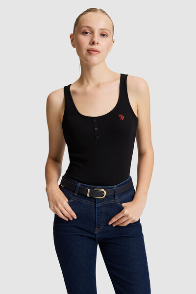 U.S. Polo Assn. Kadın Siyah Kare Yaka Basic Tişört 50321790-VR046