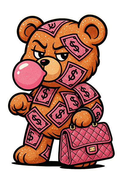 MegaSticker Pembe dolarlı ayı Sticker etiket Araba, Motorsiklet, Kask, Laptop...