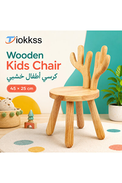 Tiokkss Wooden Kids Chair, Natural Wood Toddler Chair With Cute Cactus Antler...