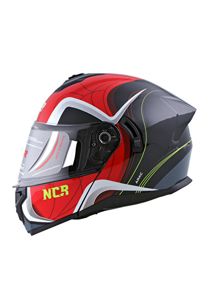 NCR KASK ÇENE AÇILIR VİZÖRLÜ 166 ECE BELGELİ-PARLAK KIRMIZI GRAFİK