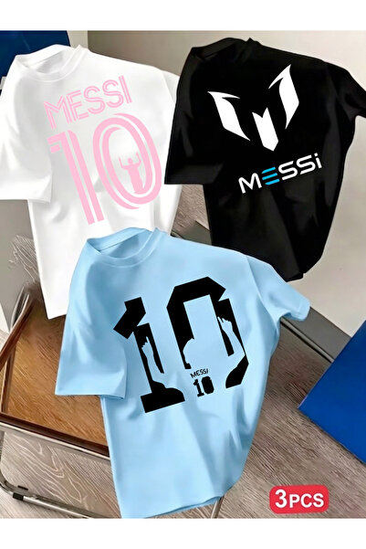 STİL-X YENİZ SEZON MESSI BASKILI 3' LÜ TAKIM ERKEK ÇOCUK TSHIRT, %100 PAMUK S...