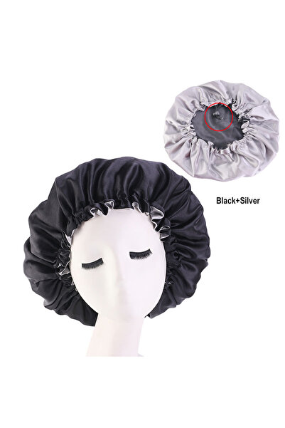 Choice7 black New Women Solid Reversible Satin Bonnet For Curly Hair Cap Doub...