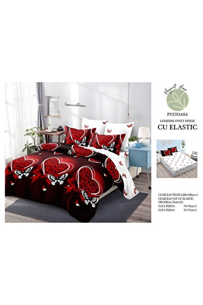 naniland.ro Lenjerie de Pat Bumbac Satinat 2 Persoane 6 Piese cu Elastic 180x...