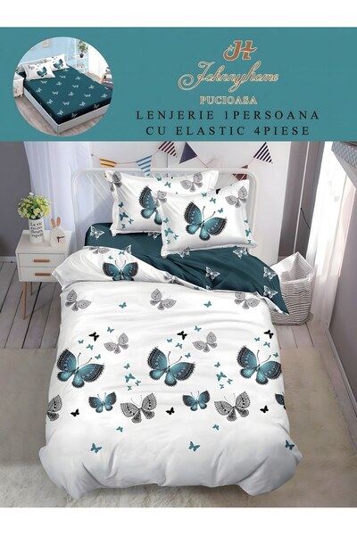 naniland.ro Lenjerie de Pat 1 Persoană 4 Piese Cu Elastic 155x200 cm