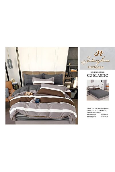 naniland.ro Lenjerie de Pat Bumbac Satinat 2 Persoane 6 Piese cu Elastic 180x...