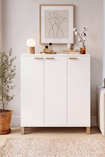 Robin Home Porto Ahşap Ayaklı 10 Raflı 3 Kapaklı Çok Amaçlı Dolap Ayakkabılık...